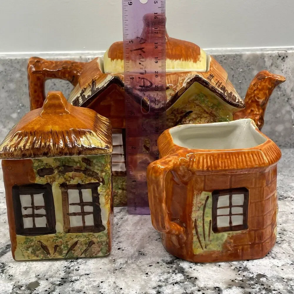 Vintage Price Kensington Ye Olde Cottage Ware Teapot Creamer Sugar Set England